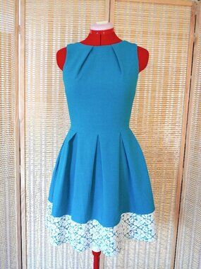 Closet London Turquoise Skater Dress with Lace Hem